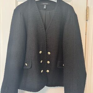 Ellen Tracy Black Textured Blazer with Gold Buttons
